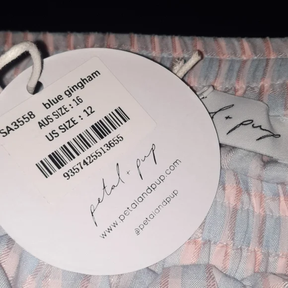 PETAL & PUP Gingham Skirt Faux Wrap Blue Pink Cotton Flowy Maxi 12 L XL - Picture 3 of 5